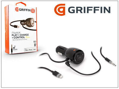Griffin Apple iPhone 5/5S/SE/6/6S/6S Plus szivargyújtós töltő + AUX kábel - Fekete