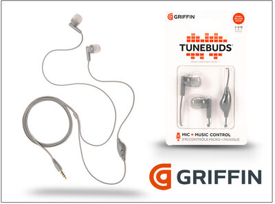 Griffin sztereó mikrofonos fülhallgató zenelejátszás vezérlővel - 3,5 mm jack - Griffin TuneBuds - szürke
