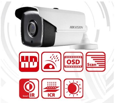 Hikvision DS-2CE16F1T-IT5 Bullet HD-TVI kamera, kültéri, 3MP, 3,6mm, EXIR80m, D&N(ICR), IP66, DNR, BLC