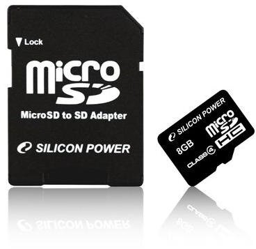Silicon Power microSDHC 8GB (Class 6) memóriakártya, adapterrel
