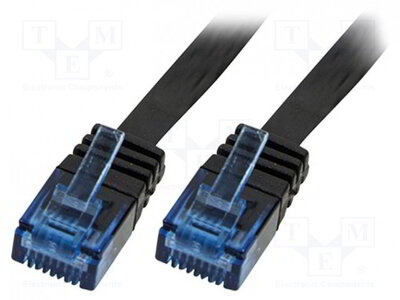 LogiLink CAT5e UTP Flat Patch Cable, AWG 30, blue colour RJ45 short plug, black, 15M