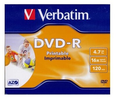 Verbatim DVD-R 4,7 GB, 16x, normál tokban, szélesen nyomtatható, matt, "ID"
