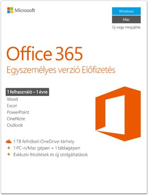 Microsoft Office 365 Personal Licensz - Magyar (1 PC / 1 év)