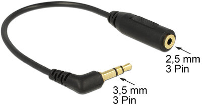 Delock 65675 Stereo jack 3.5 mm 3 tű apa 90° - Stereo jack 2.5 mm 3 tű anya Kábel