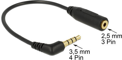 Delock 65673 Stereo jack 3.5 mm 4 tűs apa - Stereo jack 2.5 mm 3 tűs anya 90° Kábel