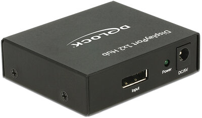 Delock 87691 DC5V + Displayport anya - 2 x Displayport apa 4K Elosztó - Fekete
