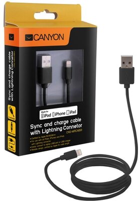 Canyon Ultra-compact MFI Cable, certified by Apple, 1M length , 2.8mm ,CNS-MFICAB01B fekete