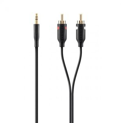 Belkin Portable JACK - RCA kábel 2m (3.5mm jack apa - 2xRCA apa) - Fekete