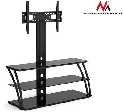 Maclean MC-672 32-55 " VESA 600x400 TV tartó állvány polcokkal 40kg üveg - Fekete