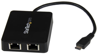 Startech US1GC301AU2R USB-C apa - 2x Ethernet anya adapter - Fekete