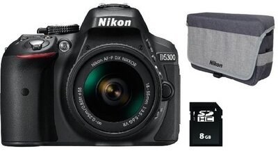 Nikon D5300 Digitális fényképezőgép + AF-P 18-55 VR Kit + 8GB kártya + Táska - Fekete