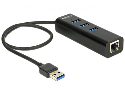 Delock 62653 USB 3.0 HUB (3 port) + Ethernet - Fekete