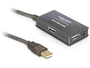 Delock 82748 USB 2.0 Hosszabbító HUB (4 port) 10m Fekete