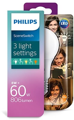 Philips SceneSwitch LED izzó 8W 2700K A60 E27 - Meleg fehér