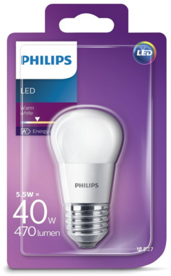 Philips LED Kisgömb izzó 5.5W 470lm 2700K E27 -Meleg fehér
