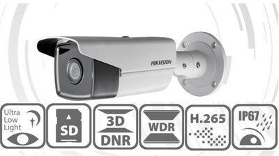 Hikvision DS-2CD2T55FWD-I5 IP Bulett kamera, kültéri, 5MP, 2,8mm, H265+, IP67, EXIR50m, D&N(ICR), 3DNR, WDR, SD, PoE