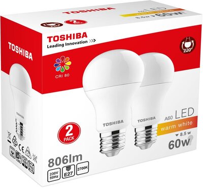 LED Lamp TOSHIBA A60 duo pack | 8,5W (60W) 806lm 2700K 80Ra ND E27