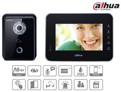 Dahua IP video kaputelefon szett, fekete, VTO6210B 1MP kültéri kamera + VTH1560B 7" touch screen beltéri egység