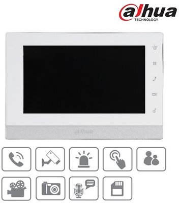 Dahua VTH1550CH IP video kaputelefon beltéri egység, 7" touch screen, SD, I/O, RS485, fehér, 12VDC