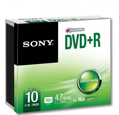 SONY DVD lemez +R 4.7GB 16x Slim tok 10 db