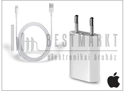 Apple iPhone 5/5S/5C/iPad 4/iPad Mini USB hálózati töltő adapter + lightning adatkábel - 5W - MD813ZM/A + MD818ZM/A (csomagolás nélküli)