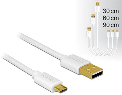 Delock 83679 USB 2.0 - USB 2.0 Micro-B (Apa-Apa) Adat- és Töltőkábel Multipack - Fehér (3db/csomag)