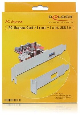 DeLock PCI-Ex1 kártya 1x külső és 1x belső USB 3.0 port + SATA port (89273)