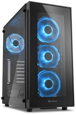 Sharkoon Számítógépház - TG5 Glass Blue (fekete; üveg oldal; alsó táp; ATX; 4x120mm kék led; 2xUSB3.0; I/O)