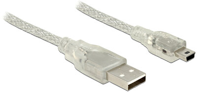 Delock 83909 USB-A 2.0 - USB Mini-B 2.0 (apa -apa) kábel 5m - Áttetsző