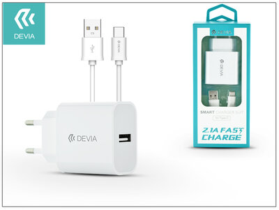 Devia Smart USB hálózati töltő adapter + USB Type-C kábel 1m (5V / 2,1A) Fehér