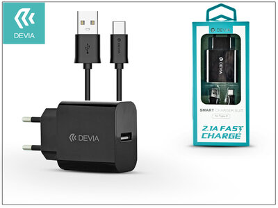 Devia Smart USB hálózati töltő adapter + USB Type-C kábel 1m (5V / 2,1A) Fekete