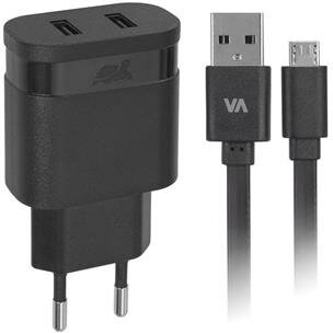 RivaCase VA 4123 BD1 Hálózati töltő 2 x USB (5V / 3.4A) micro USB kábellel Fekete