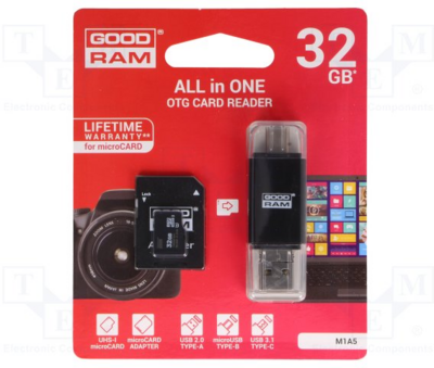 Goodram 32GB microSDHC UHS-I CL10 memóriakártya + Adapter + USB-C kártyaolvasó