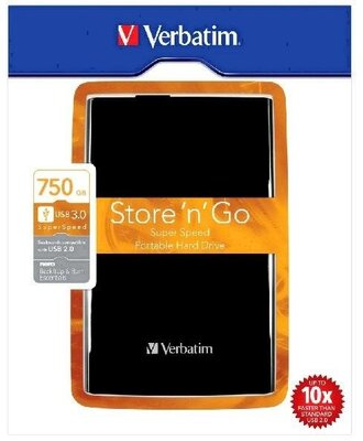 Verbatim Store'n'Go 2,5" hordozható merevlemez, USB 3.0, 750 GB, fekete