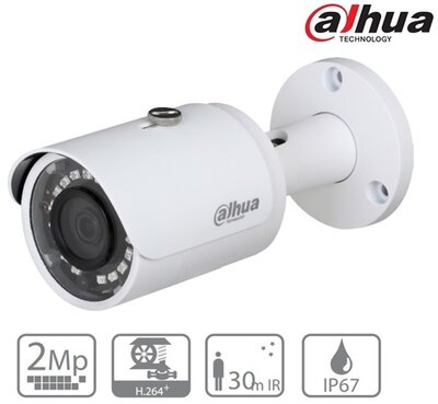Dahua IPC-HFW1220S-S3 IP Bullet kamera, kültéri, 2MP, 2,8mm, H264+, IR30m, D&N(ICR), IP67, DWDR, 3DNR, PoE
