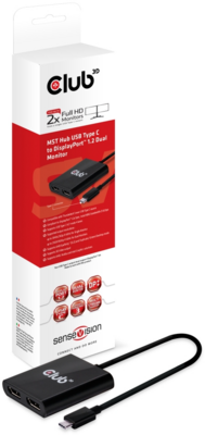 Club 3D SenseVision MST USB 3.1 C apa - 2x DisplayPort anya adapter - Fekete