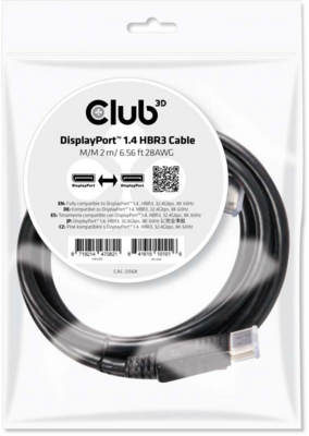 Club 3D CAC-2068 DisplayPort (apa - apa) kábel 2m - Fekete