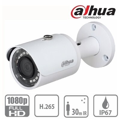Dahua IPC-HFW1230S IP Bullet kamera, kültéri, 2MP, 2,8mm, H265+, IR30m, ICR, IP67, DWDR, 3DNR, PoE