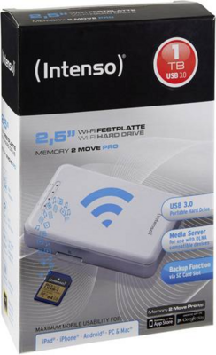 Intenso 1.0TB Memory 2 Move Pro 2.5" WiFi Külső HDD - Fehér