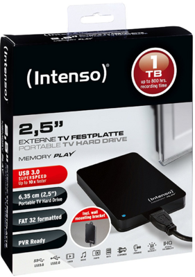 Intenso 1.0TB Memory Play 2.5" USB 3.0 PVR Ready Külső TV HDD - Fekete