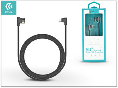 USB - USB Type-C adat- és töltőkábel 1 m-es vezetékkel - Devia King 90 Double Angled Cable for Type-C 2.0 - black