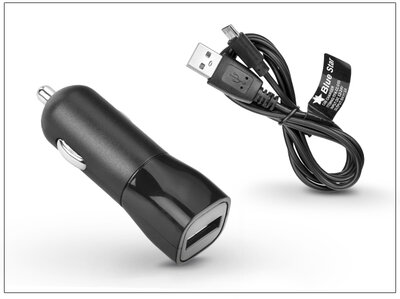 USB szivargyújtó töltő adapter + micro USB adatkábel 100 cm-es vezetékkel - 5V/1A - fekete