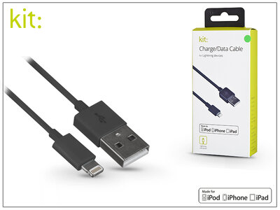 Apple iPhone 5/5S/5C/SE/iPad 4/iPad Mini USB töltő- és adatkábel - 1 m-es vezetékkel (Apple MFI engedélyes) - Kit Charge/Cable Lightning - black