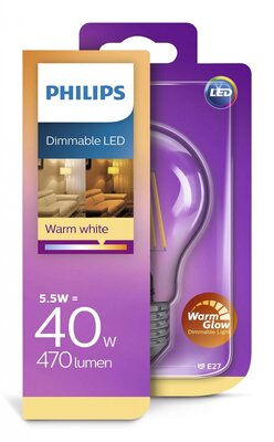 Philips LED Szabályozható Körteizzó 5,5W 470lm 2200-2700K E27 - Meleg fehér fokozatok