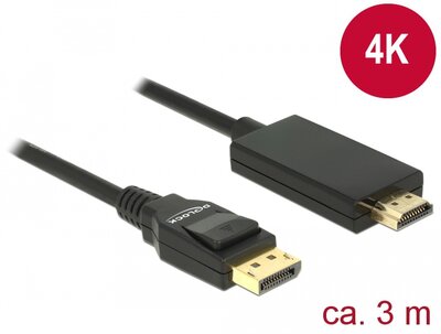 Delock Displayport 1.2 apa > High Speed HDMI-A apa Kábel 3 m Fekete