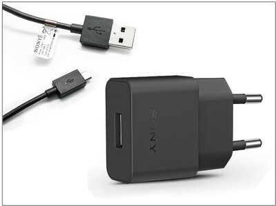 Sony hálózati USB töltő adapter + micro USB adatkábel 1m (5V/1.5A) Fekete (ECO csomagolás)