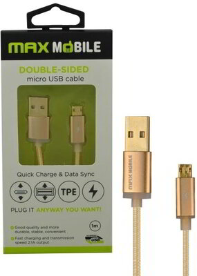 Max Mobile USB - MicroUSB Kétoldalas Sync and Quick Charge kábel 1m Arany