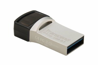 Transcend 64GB JetFlash 890 USB 3.0+USB Type-C pendrive - Ezüst