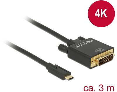 Delock 89417 USB-C - DVI (apa - apa) kábel 3m - Fekete