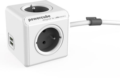 Allocacoc PowerCube Hosszabbító USB-vel 1.5m Fehér/Szürke